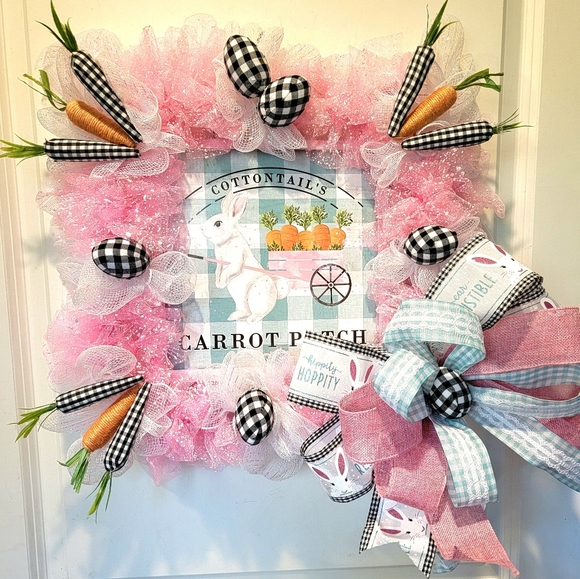Spring Carrot Wreath Cottontail Bow Deco Mesh - Picture 2 of 6